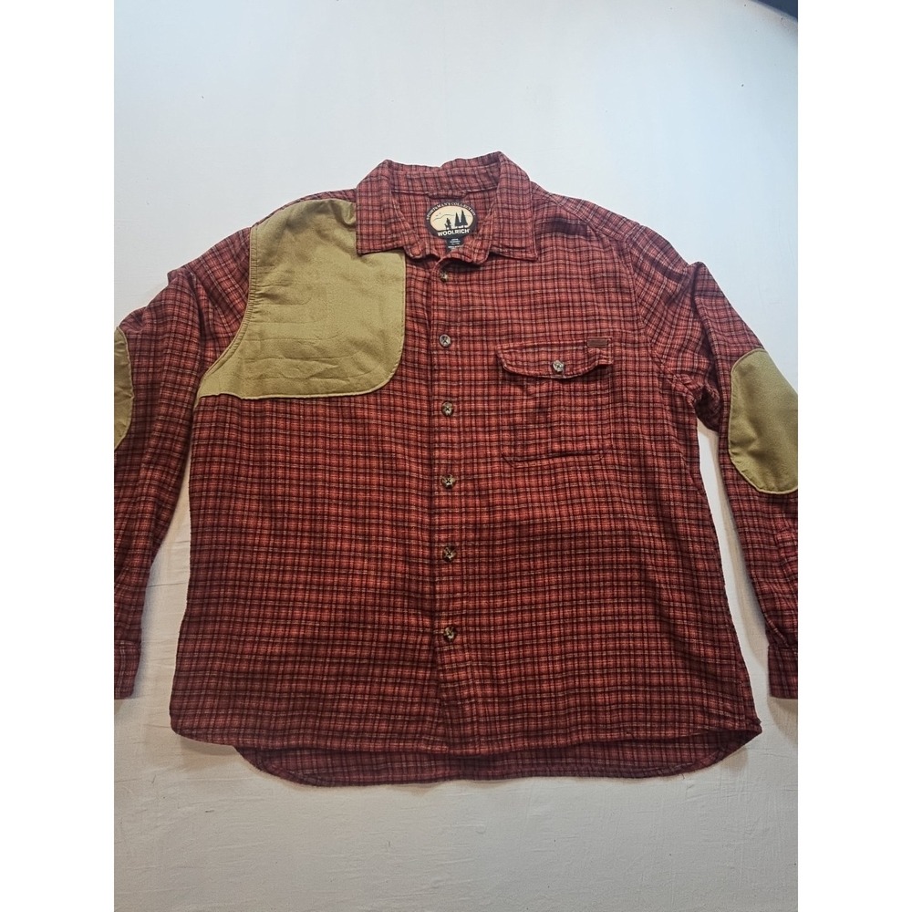 Woolrich Sports Collection Mens XL Plaid Flannel Elbow Shoulder Patch